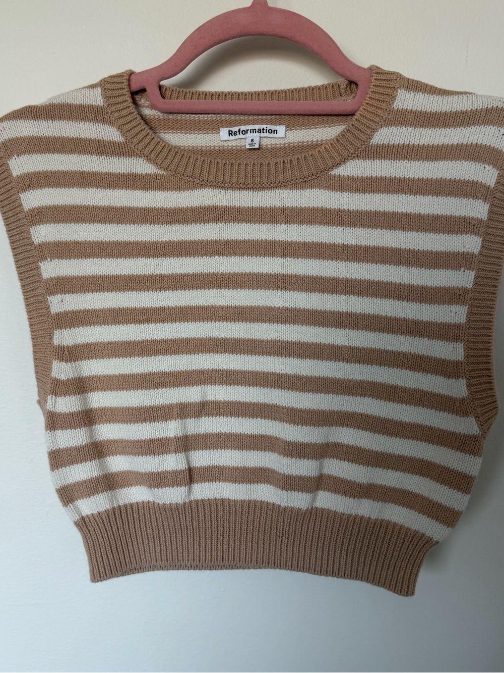 Reformation Women's Cream and Tan Striped Knit Sweater Vest